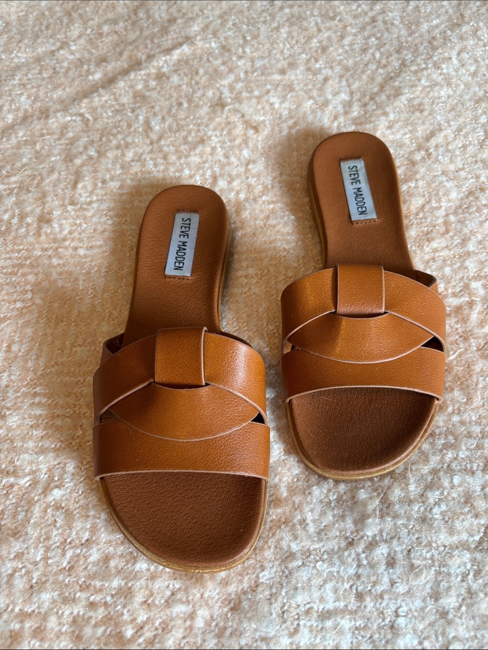 Steve Madden Cognac Braided Leather Slide Sandals